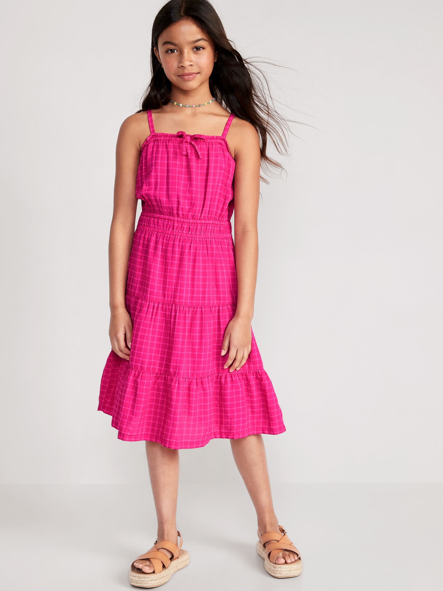 Old Navy Sleeveless Ruffle Trim Midi Dress for Girls pink. 1