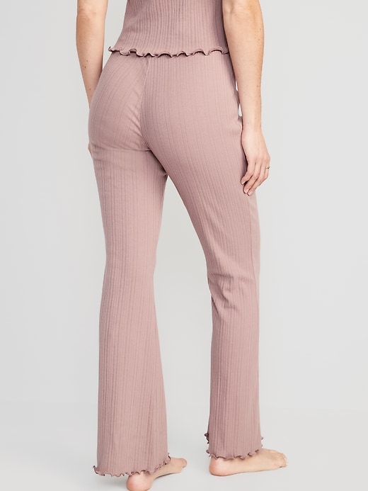 Image number 2 showing, High-Waisted Pointelle-Knit Boot-Cut Pajama Pants