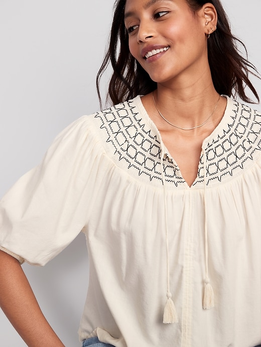 Image number 3 showing, Puff-Sleeve Tie-Front Embroidered Swing Top