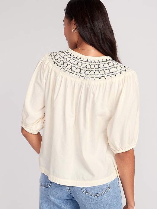 Image number 2 showing, Puff-Sleeve Tie-Front Embroidered Swing Top