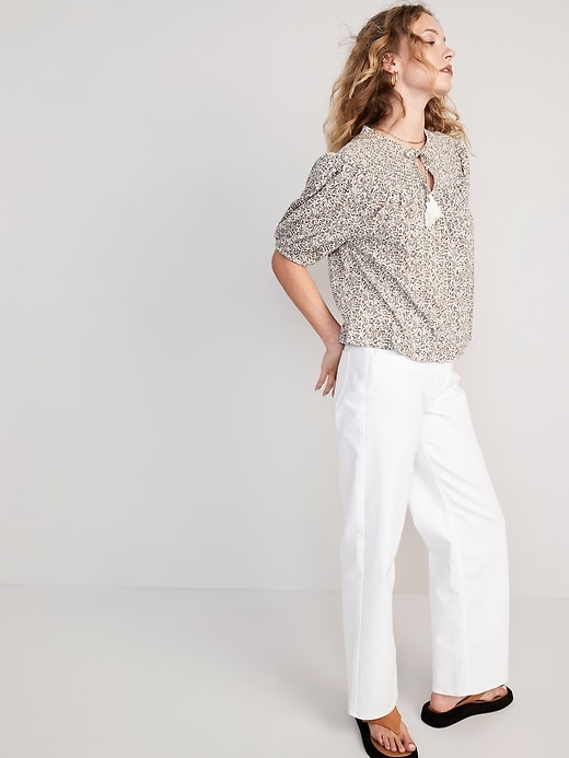Image number 3 showing, Puff-Sleeve Tie-Front Embroidered Swing Top