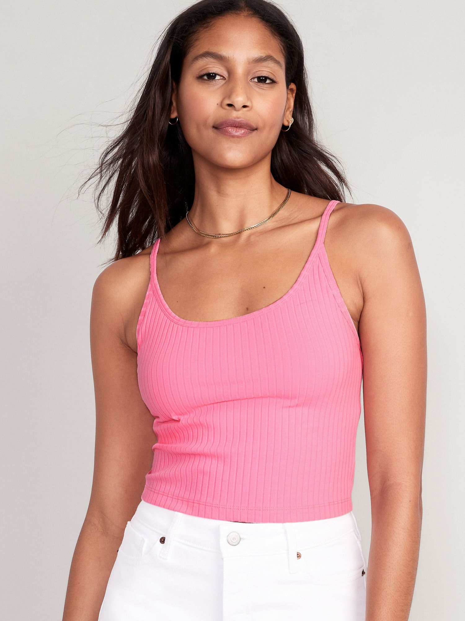 Old Navy Strappy Rib-Knit Cropped Tank Top for Women pink. 1