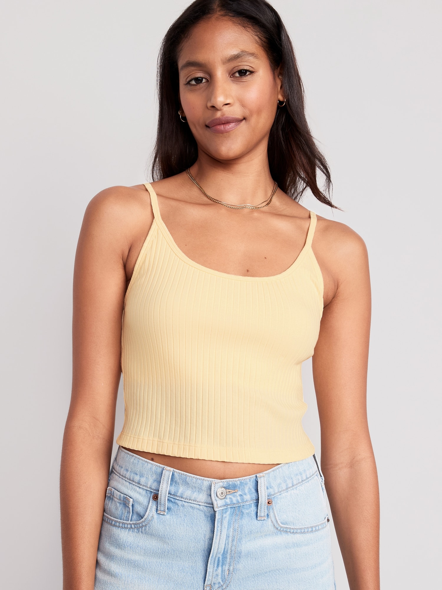Old Navy Strappy Rib-Knit Cropped Tank Top for Women yellow. 1