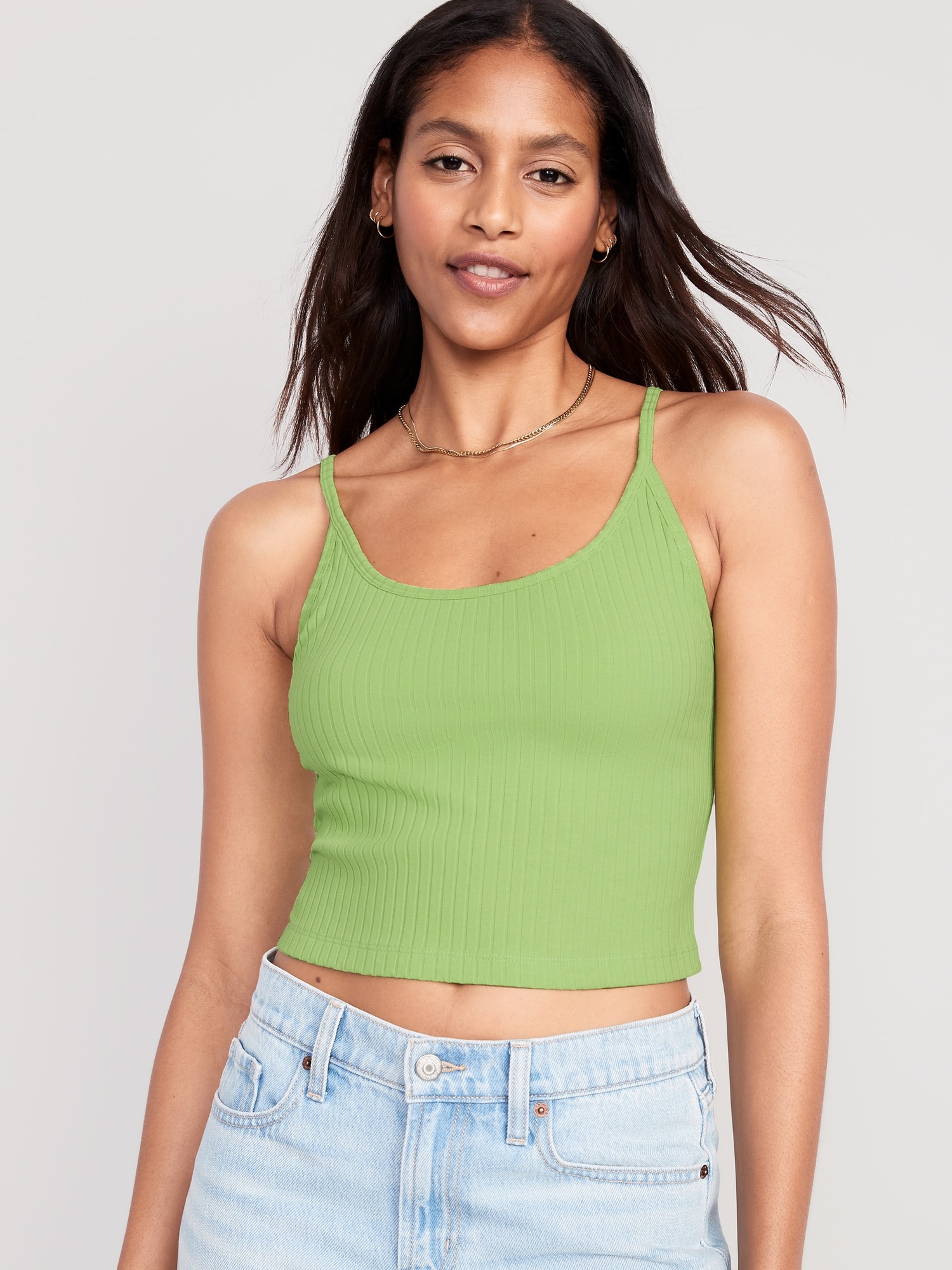 Old Navy Strappy Rib-Knit Cropped Tank Top for Women green. 1