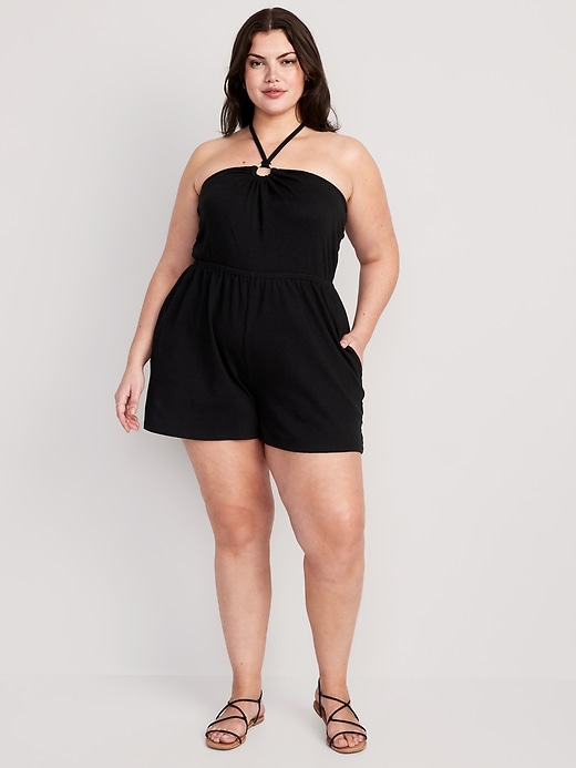 Image number 6 showing, Textured O-Ring Halter Romper -- 3.5-inch inseam