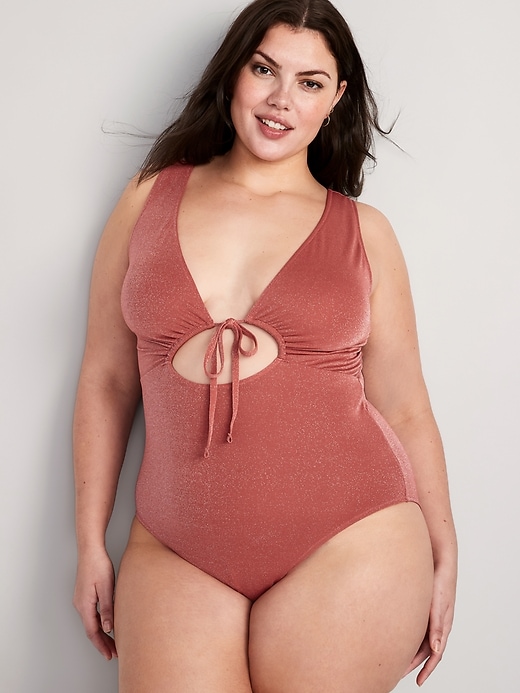 Image number 7 showing, Cutout-Front Metallic Shine One-Piece Swimsuit