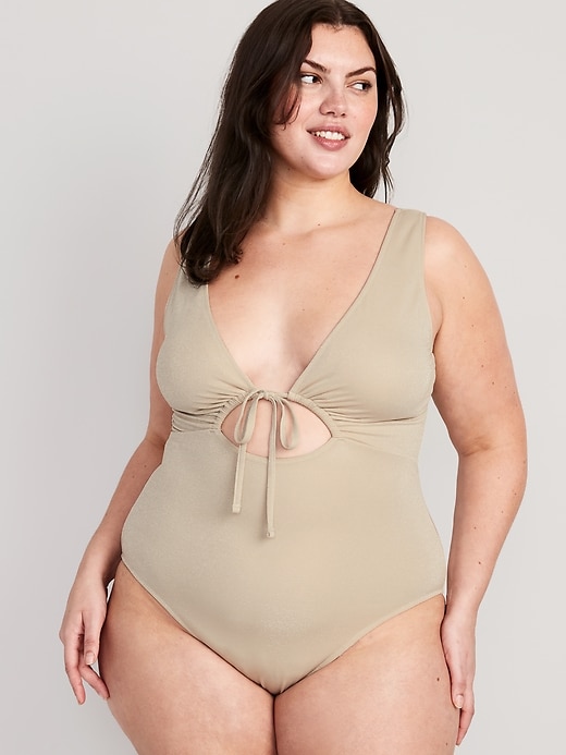 Image number 7 showing, Cutout-Front Metallic Shine One-Piece Swimsuit