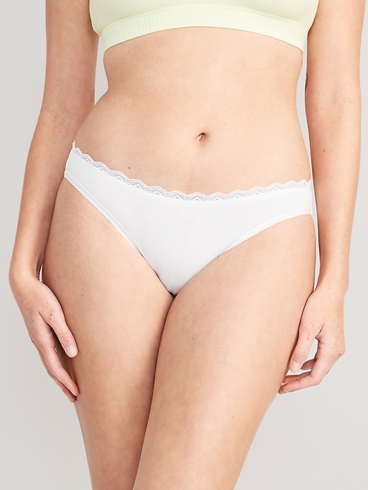 Image number 1 showing, Mid-Rise Lace-Trimmed Bikini Underwear