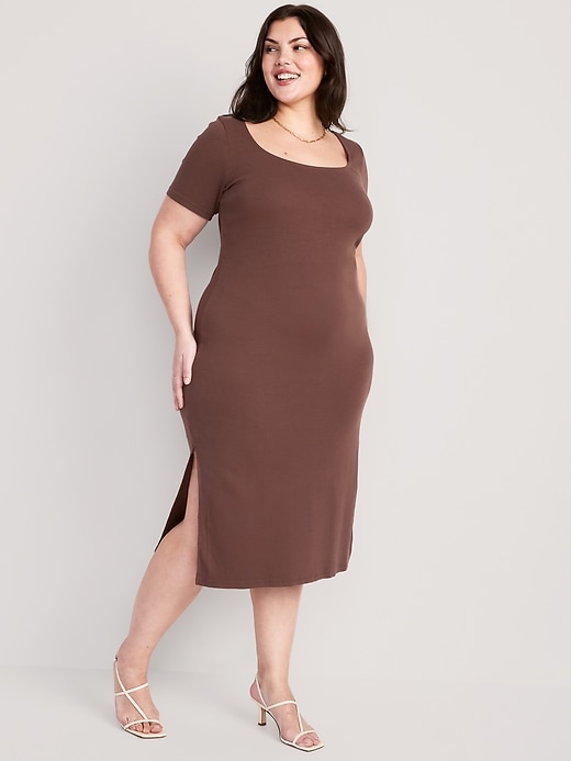 Image number 5 showing, Fitted Rib-Knit Scoop-Neck Midi Dress