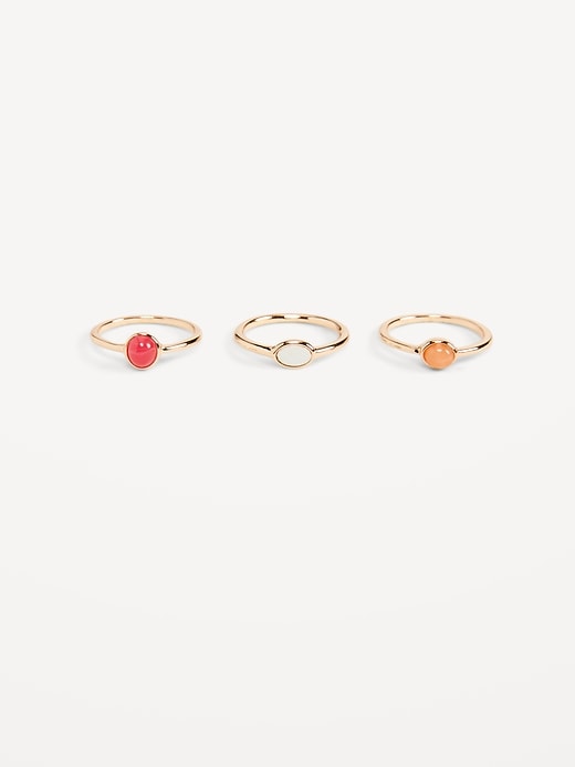 View large product image 1 of 1. Gold-Plated Stone Ring 3-Pack for Women