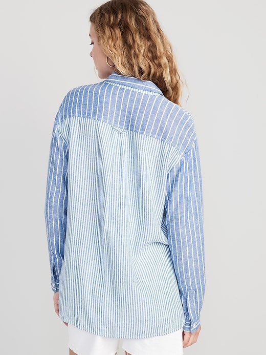 Image number 2 showing, Striped Linen-Blend Boyfriend Shirt