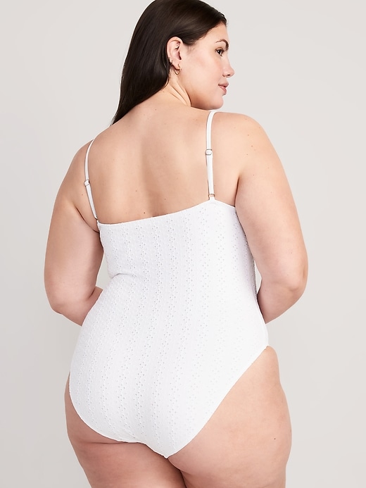 Image number 8 showing, Eyelet-Embroidered V-Neck Ruffle-Trimmed One-Piece Swimsuit
