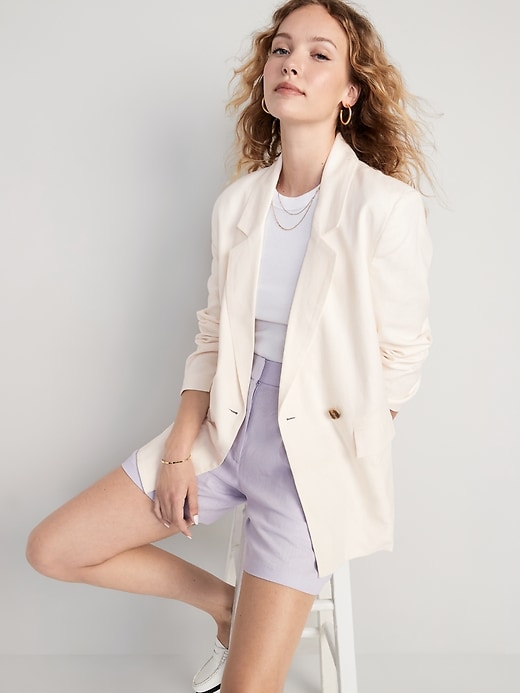 Image number 3 showing, Double-Breasted Linen-Blend Blazer