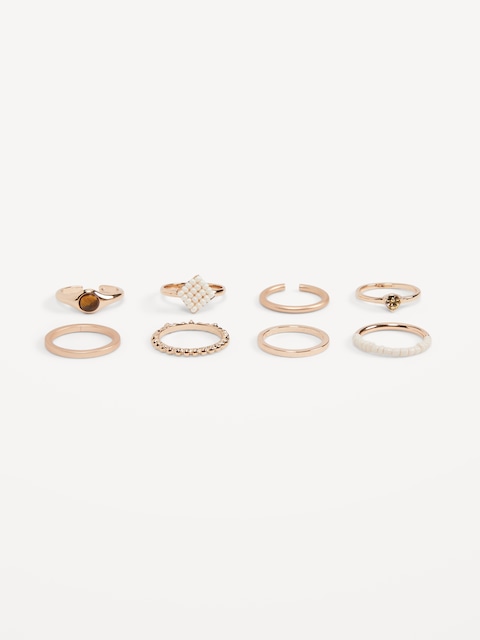 Gold-Toned Metal Double-Row Ring for Women - Gold