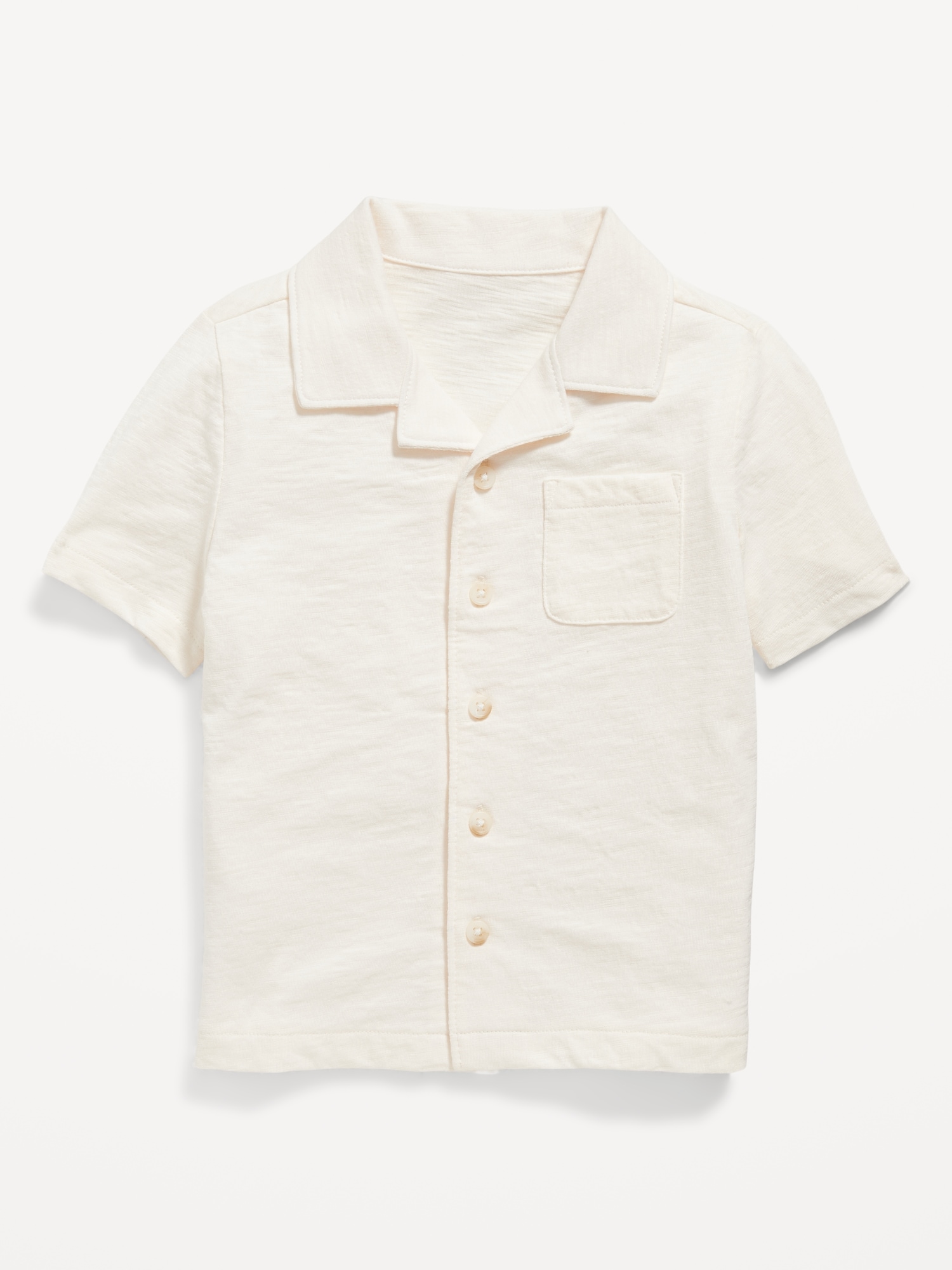 Old Navy Short-Sleeve Slub-Knit Camp Shirt for Toddler Boys white. 1