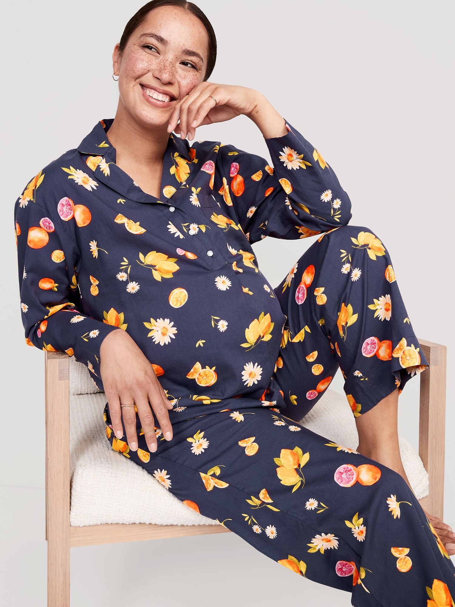 Maternity Matching Printed Pajama Set