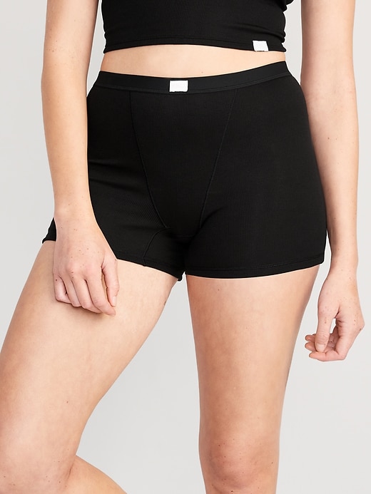 View large product image 1 of 3. High-Waisted Rib-Knit Boyshort Boxer Briefs -- 3-inch inseam