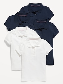 Image number 1 showing, Uniform Pique Polo Shirt 5-Pack for Girls