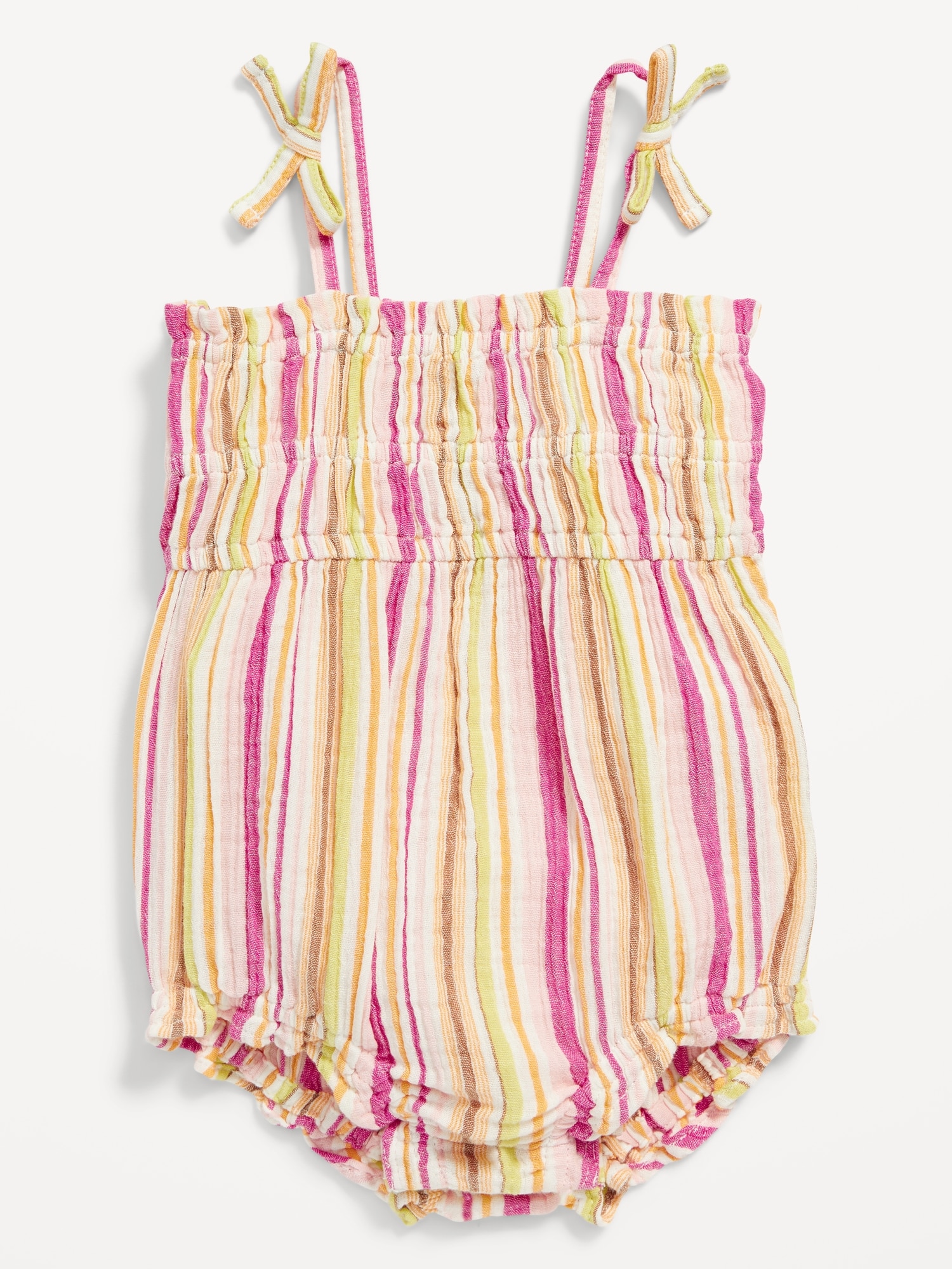 Old Navy Matching Sleeveless Tie-Bow One-Piece Romper for Baby pink. 1