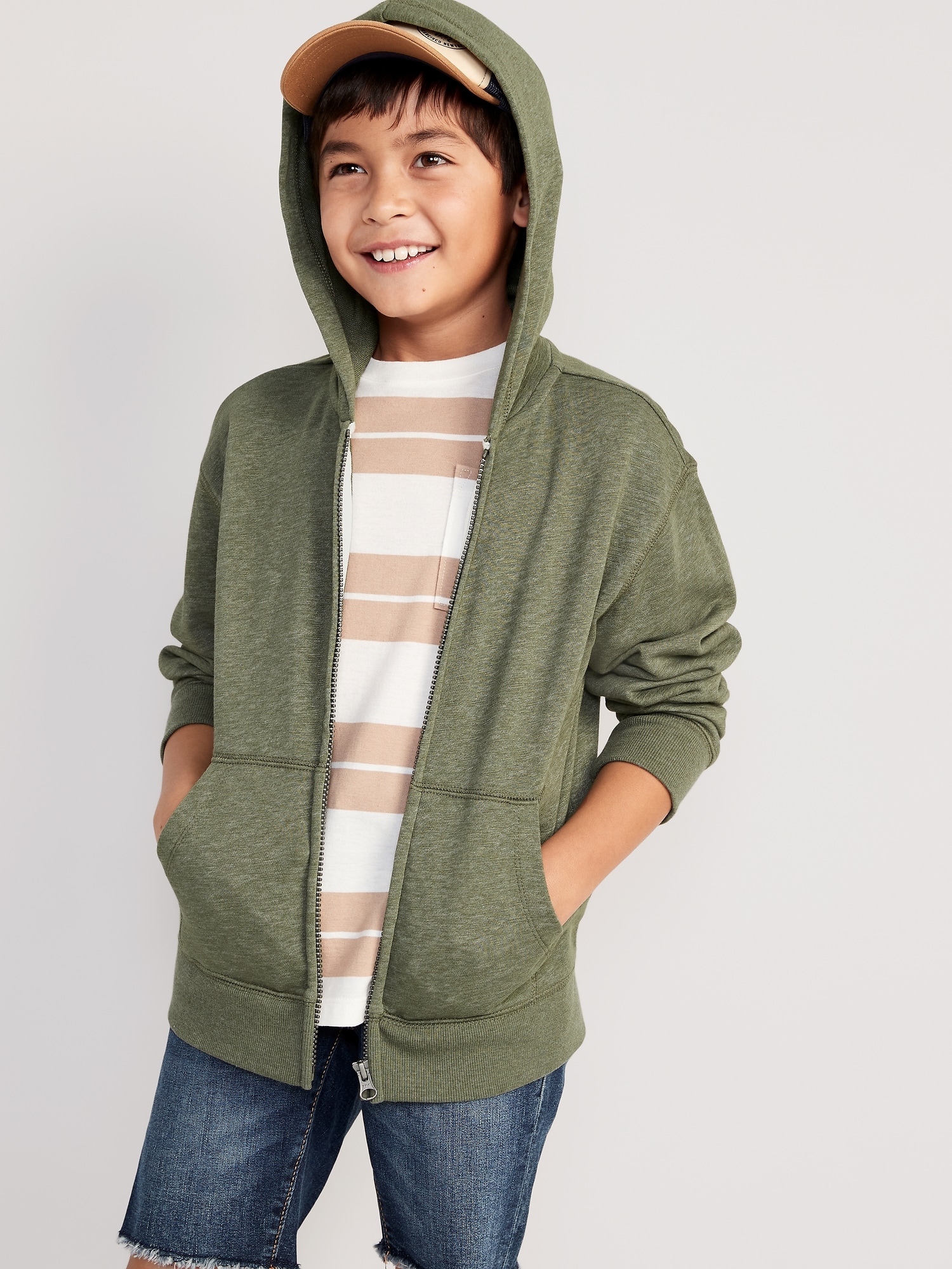 Old Navy Zip-Front French-Terry Hoodie for Boys green. 1