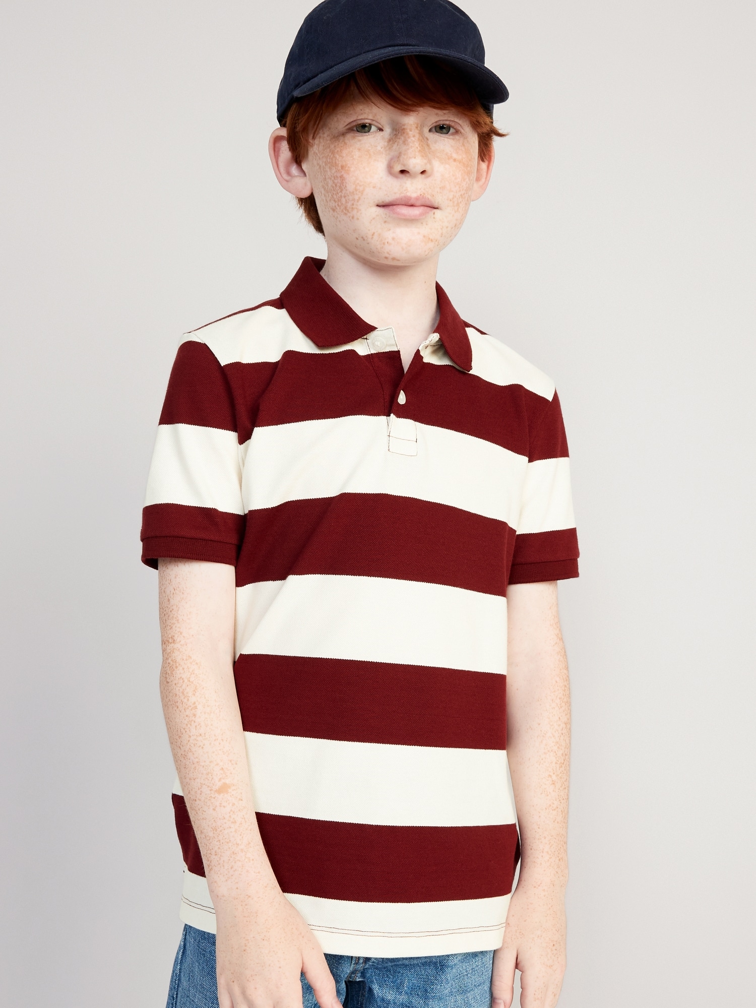 Old Navy Striped Short-Sleeve Rugby Polo Shirt for Boys red. 1