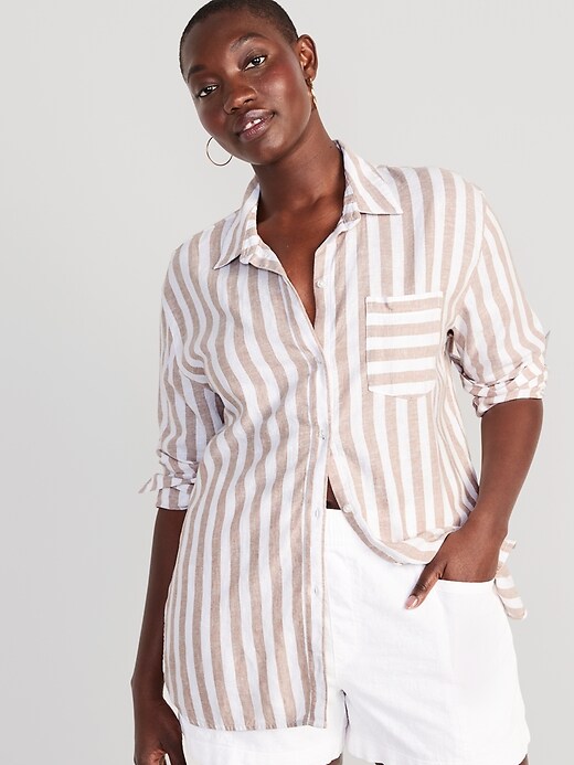 Striped Linen-Blend Boyfriend Shirt for Women | Old Navy