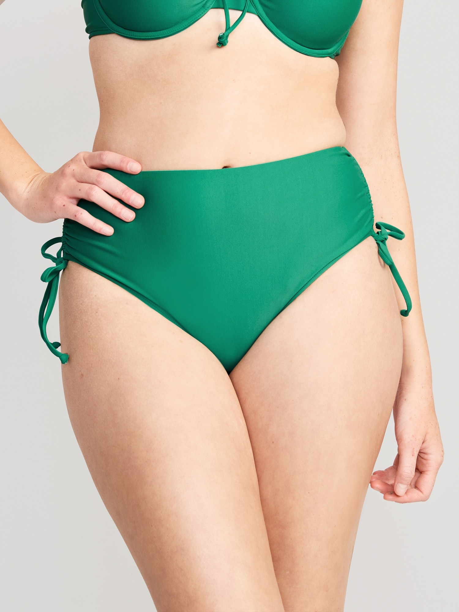 Old Navy High-Waisted Tie-Cinched Bikini Swim Bottoms green. 1
