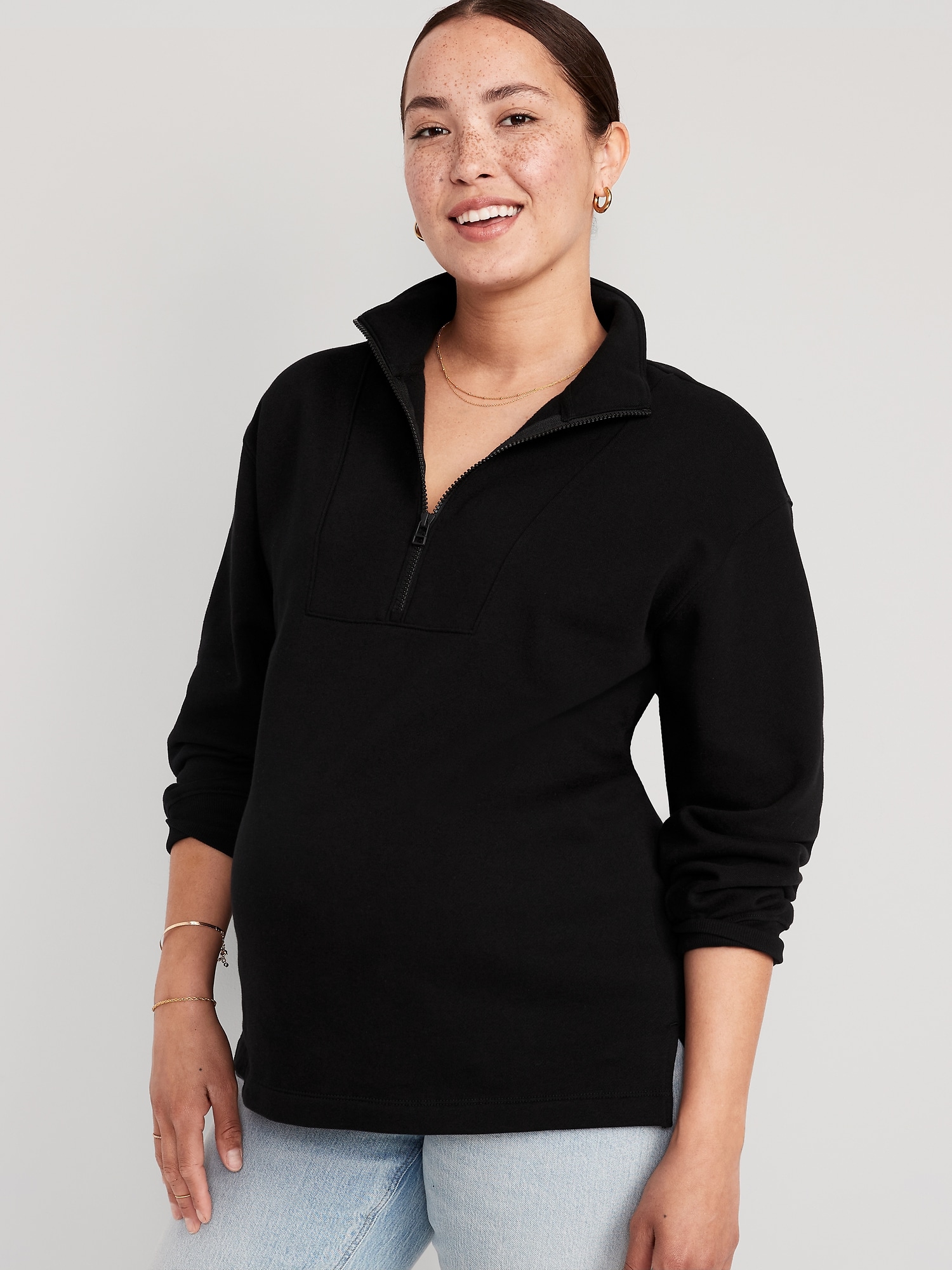 Old Navy Maternity Quarter-Zip Pullover Sweatshirt black. 1