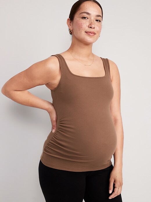 MOMANDA Maternity Tank Top With Built-In Bra - Square Neck Pregnancy Yoga Camisole