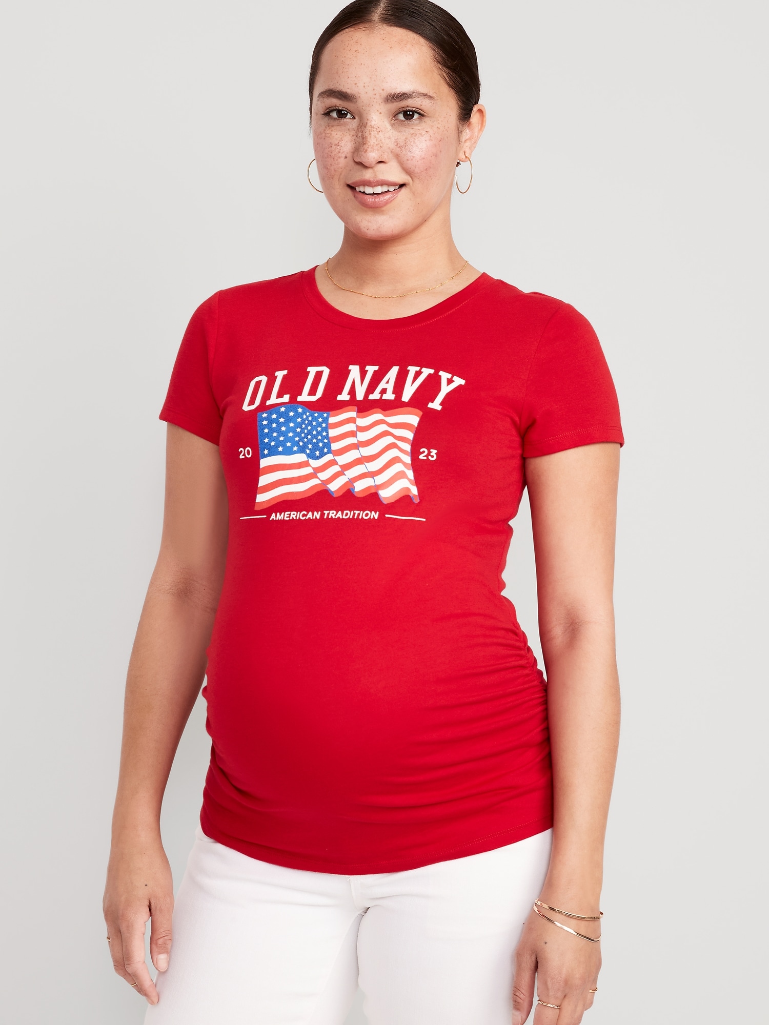 Maternity Flag Graphic Side-Shirred T-Shirt
