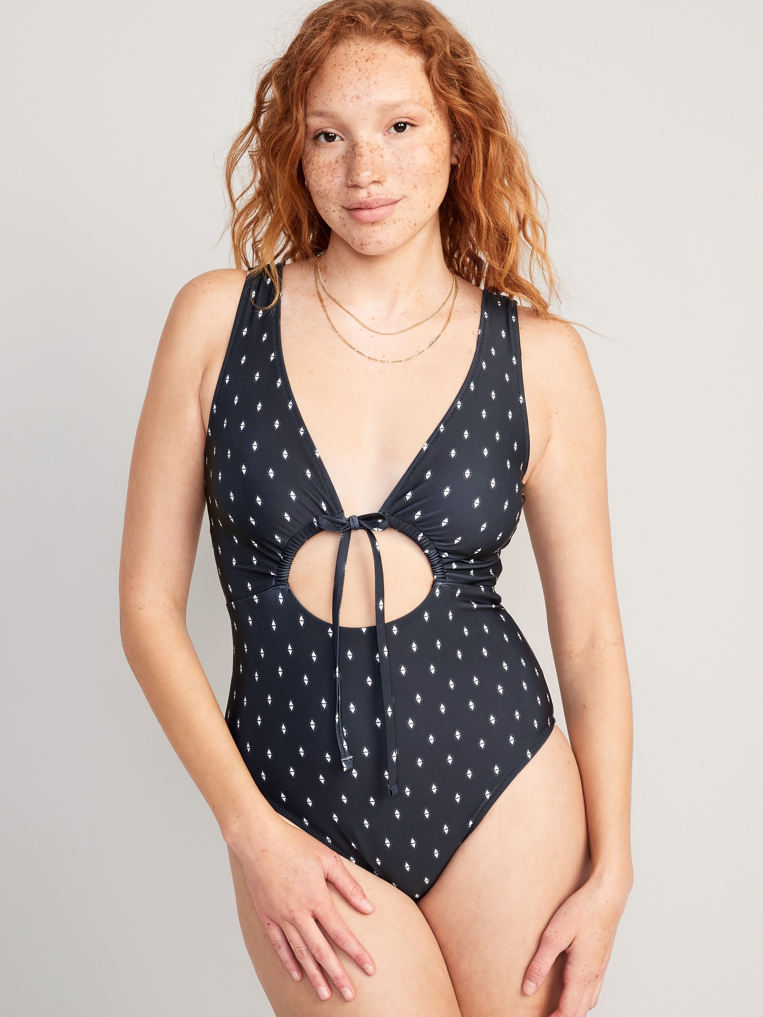Matching V-Neck One-Piece Swimsuit for Women