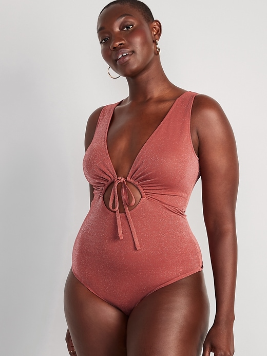 Image number 5 showing, Cutout-Front Metallic Shine One-Piece Swimsuit