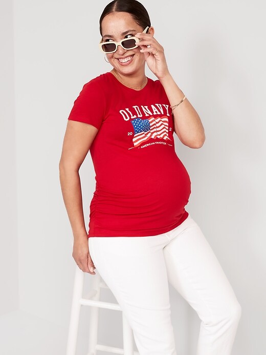 Image number 3 showing, Maternity Flag Graphic Side-Shirred T-Shirt