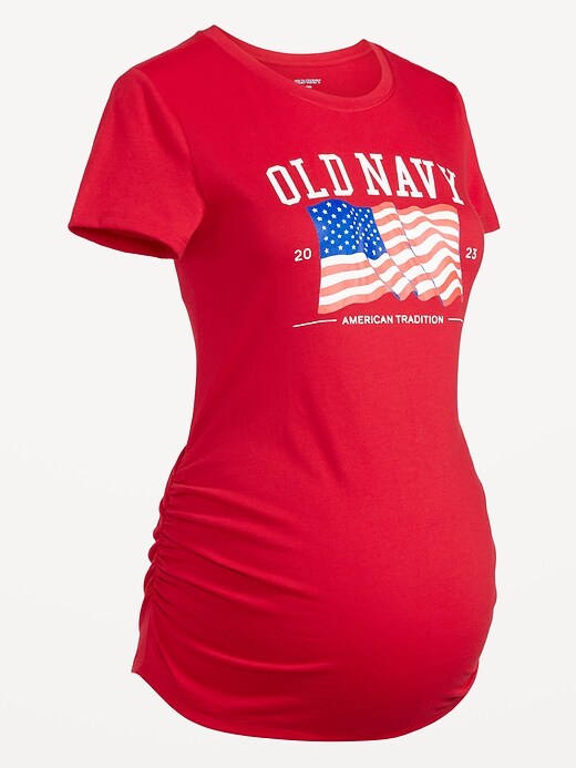 Image number 4 showing, Maternity Flag Graphic Side-Shirred T-Shirt