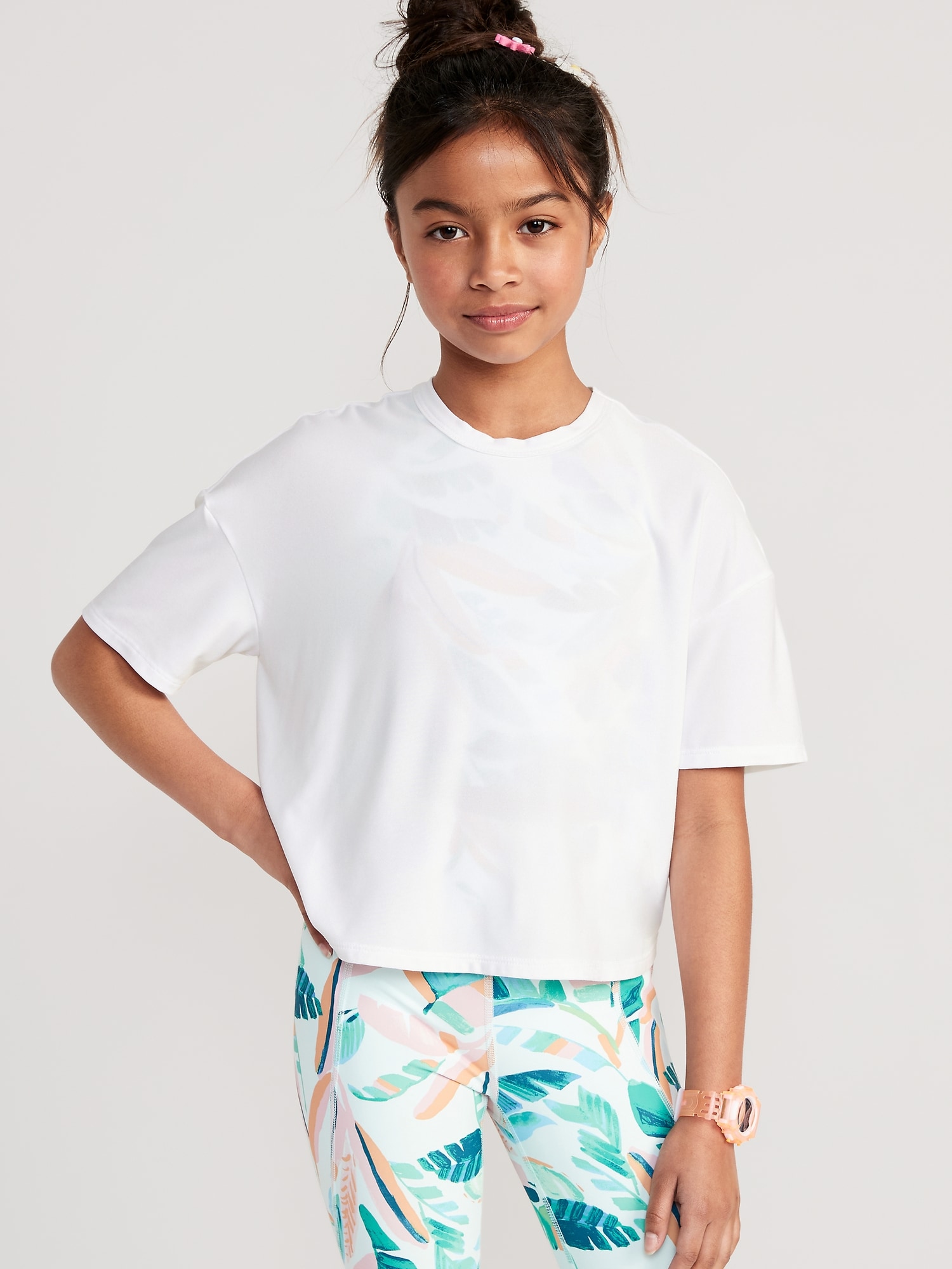 Old Navy Cloud 94 Soft Go-Dry Cool Cropped T-Shirt for Girls white. 1