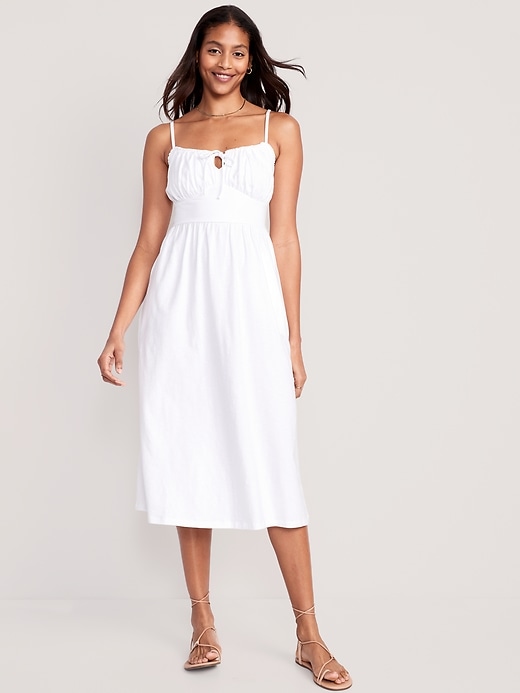 Image number 1 showing, Fit & Flare Tie-Front Cami Midi Dress