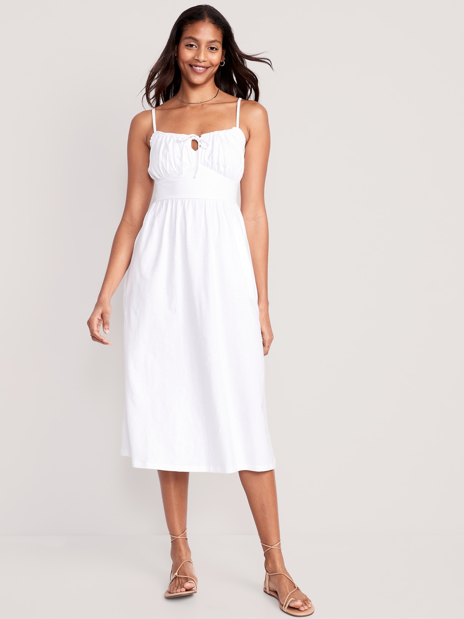 Old Navy Fit & Flare Tie-Front Cami Midi Dress for Women white. 1