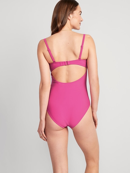 Image number 2 showing, Tie-Front Keyhole Bandeau-Style One-Piece Swimsuit