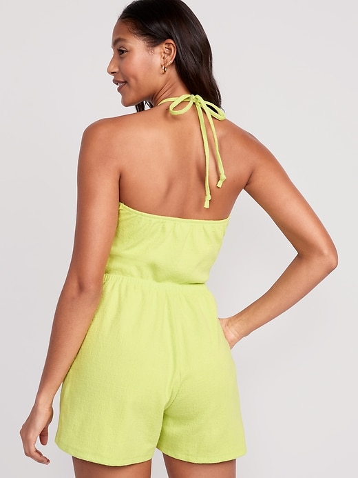 Image number 2 showing, Textured O-Ring Halter Romper -- 3.5-inch inseam