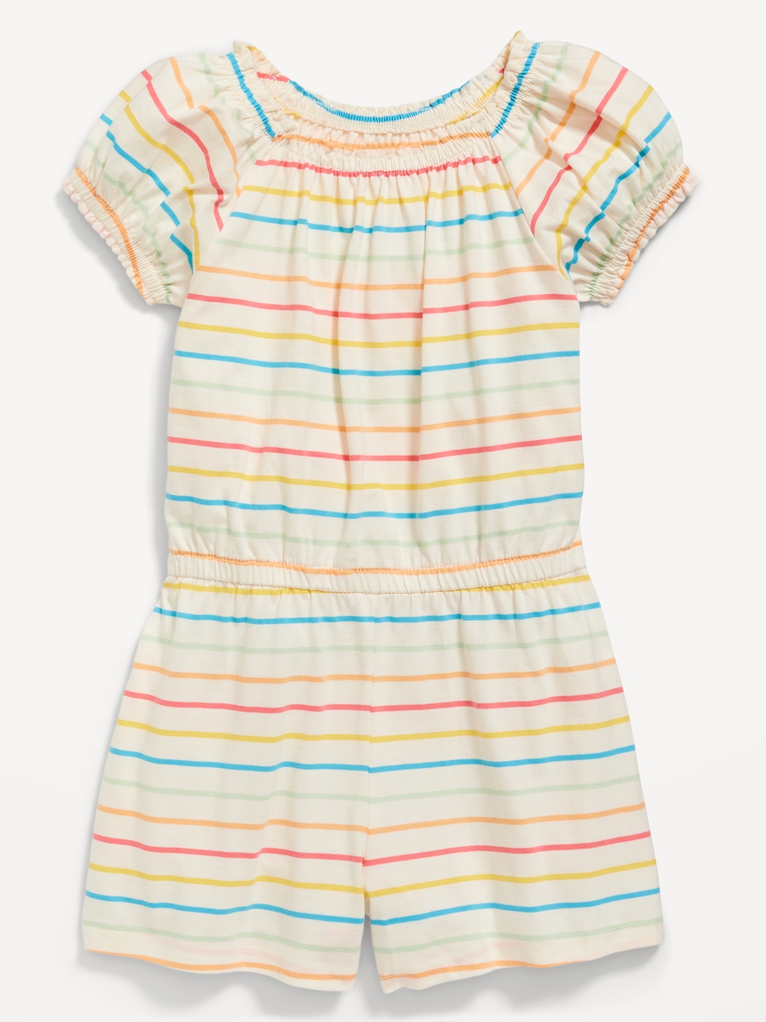 Oldnavy Striped Puff-Sleeve Jersey-Knit Romper for Girls Hot Deal