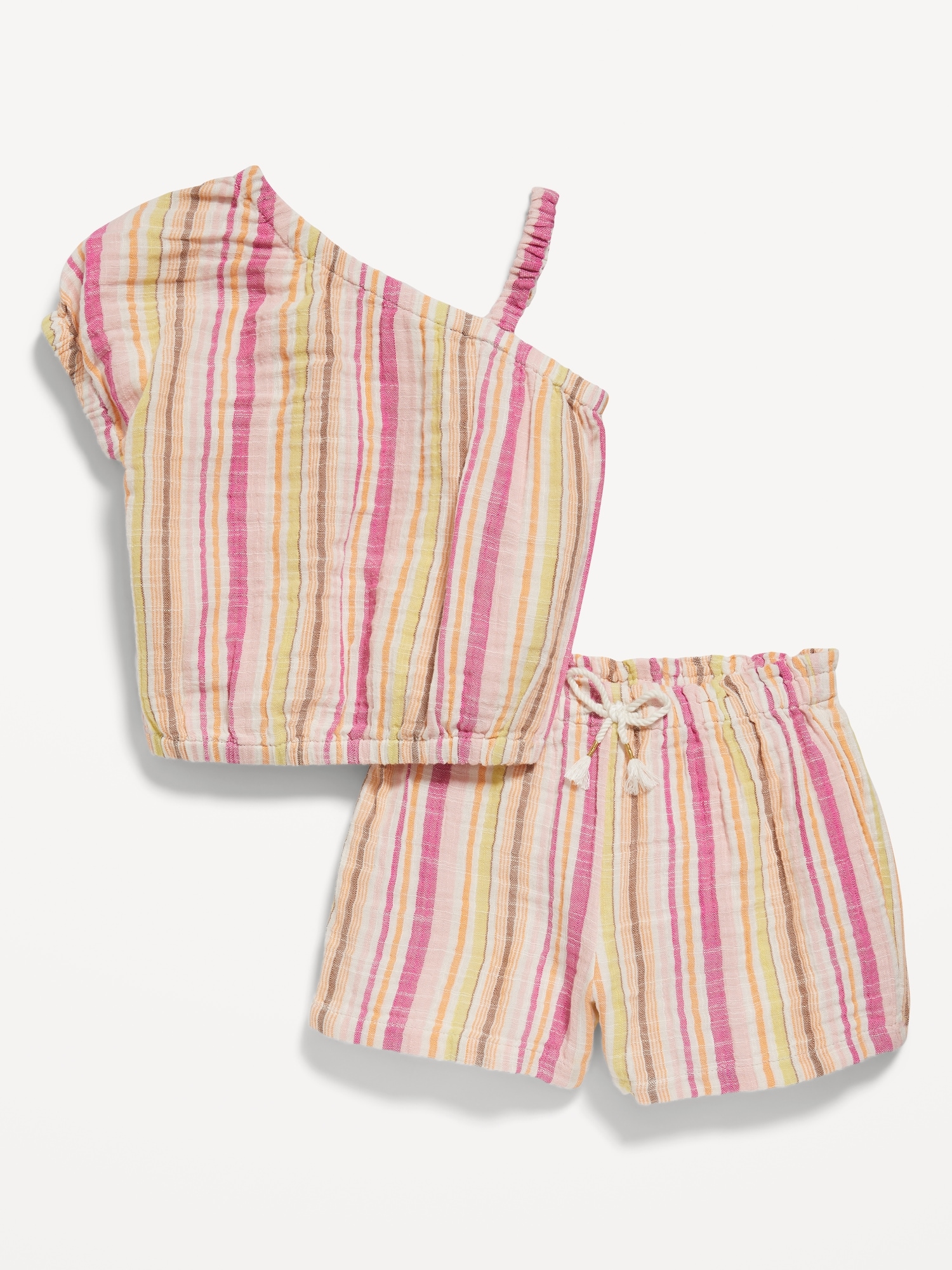 Old Navy One-Shoulder Top and Pull-On Shorts Set for Toddler Girls pink. 1