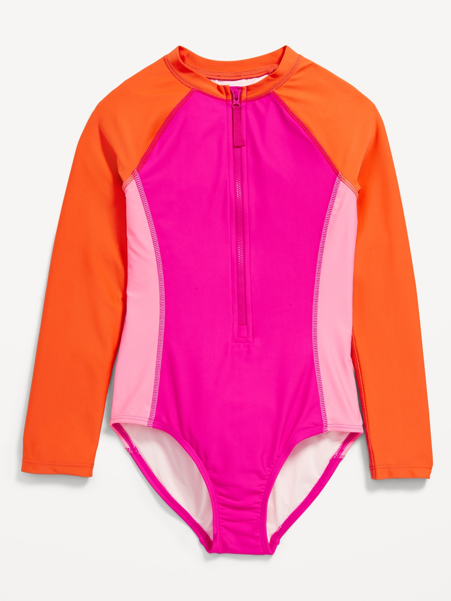 Teen Girl Colorblock Zipper Front One Piece Swimsuit