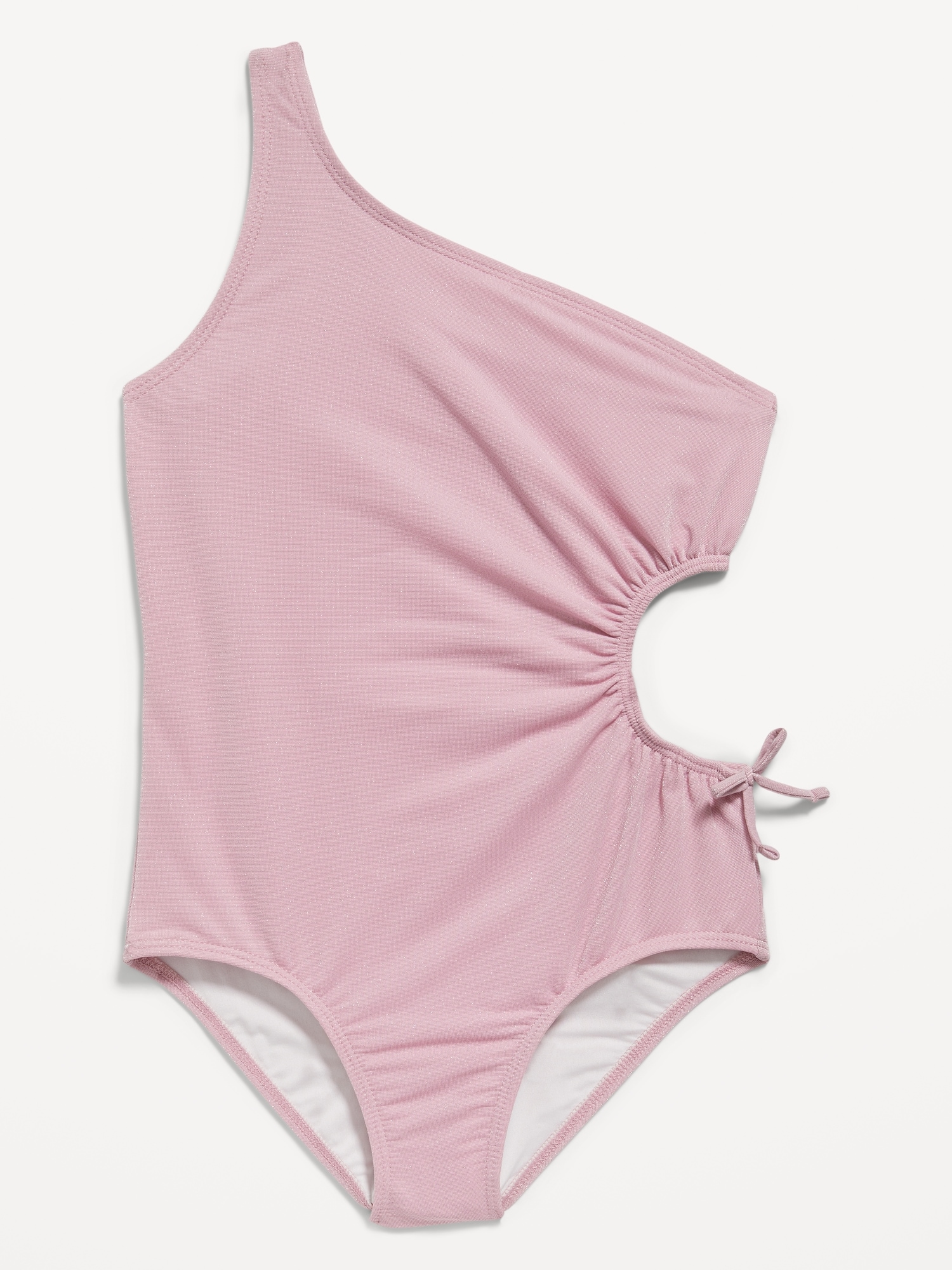 Old Navy One-Shoulder Side-Cutout One-Piece Swimsuit for Girls pink. 1