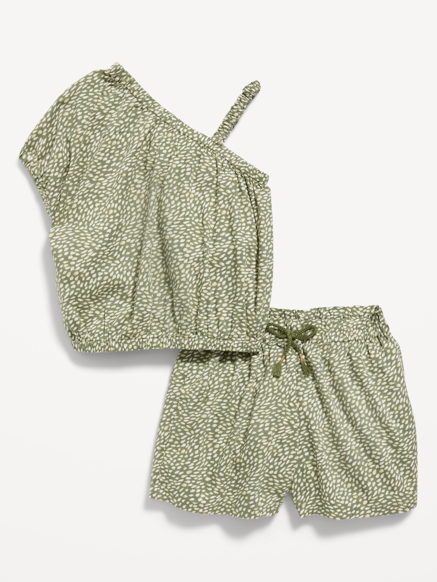 Old Navy One-Shoulder Slub-Knit Top and Shorts Set for Toddler Girls green. 1