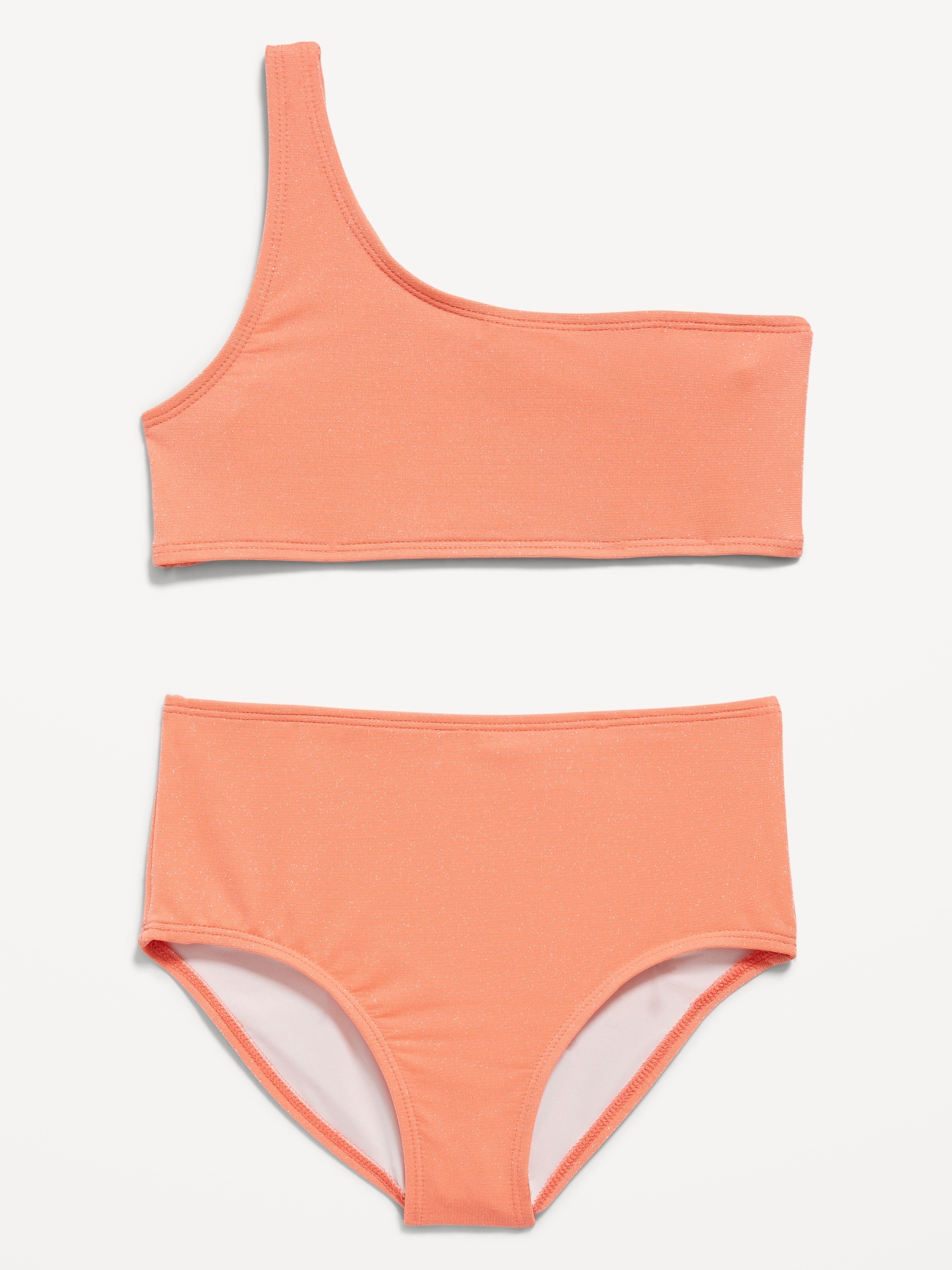 Old Navy One-Shoulder Shimmer-Speckled Swim Set for Girls pink. 1
