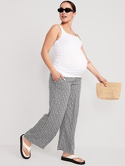 gvdentm Maternity Pants Women's Ankle Maxi Pleated Wide Leg