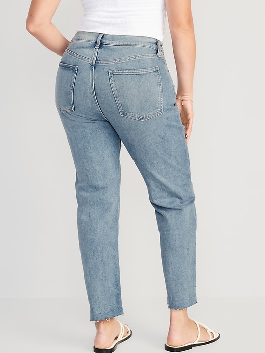 Extra High-Waisted Button-Fly Ripped Cut-Off Straight Ankle Jeans for ...