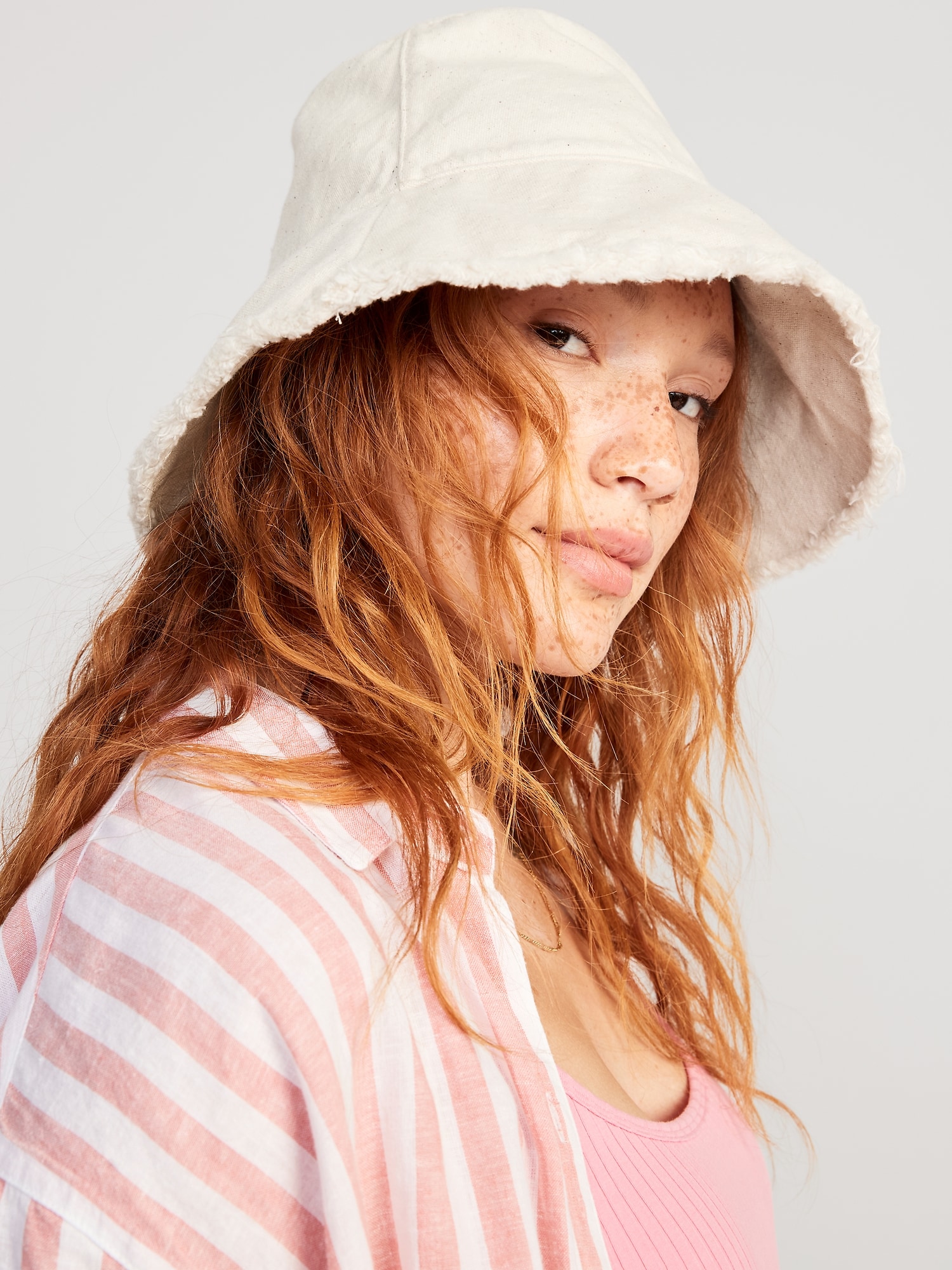Frayed Canvas Bucket Hat for Women