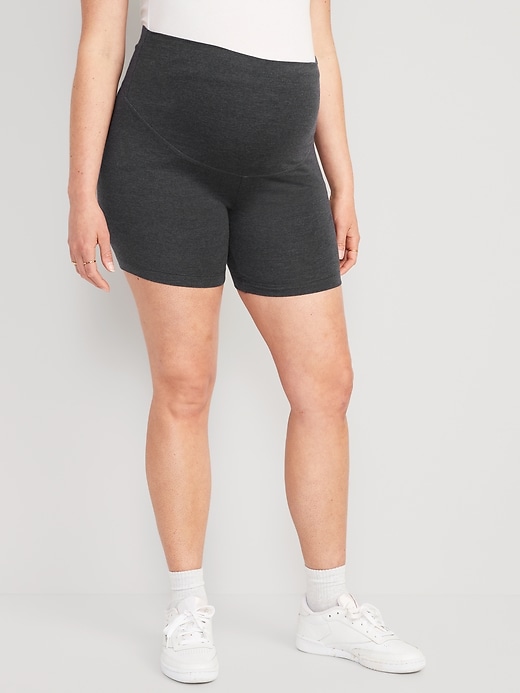 Image number 1 showing, Maternity Full-Panel Biker Shorts -- 6-inch inseam