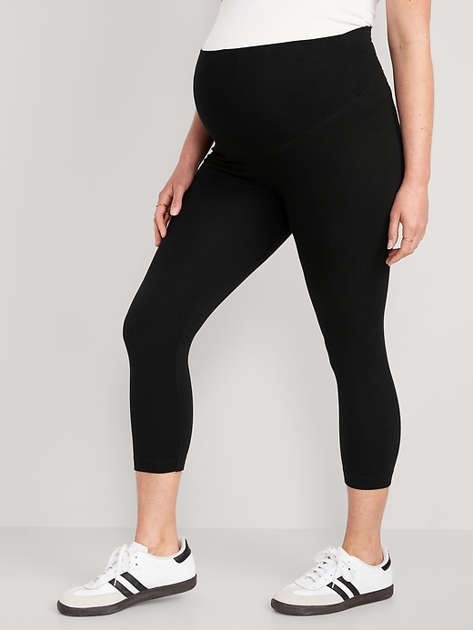 Image number 3 showing, Maternity 2-Pack Full-Panel Cropped Jersey Leggings
